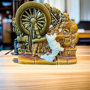 Vintage McCoy Scottie Dog & Cat Spinning Wheel Ceramic Glazed Planter